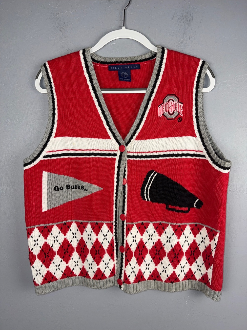 Birch‎ Bros. Vintage Ohio State Knit Sweater Vest Sz L Collegiate